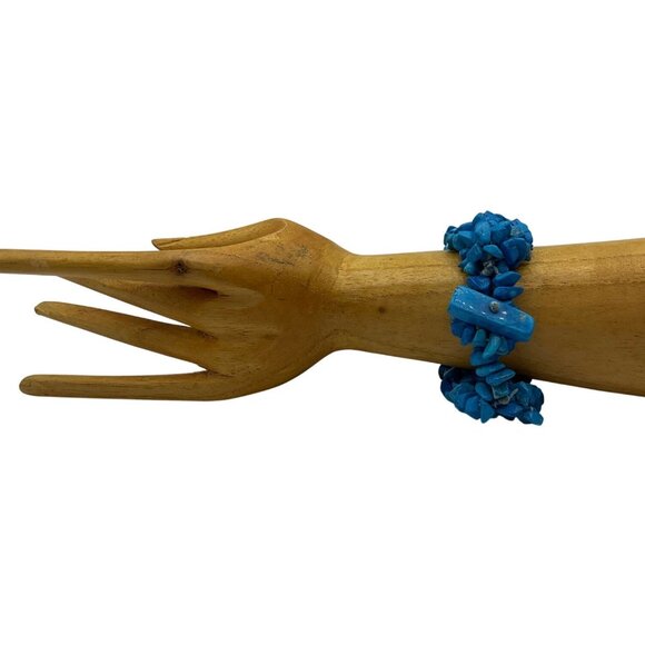 New Artisan Howlite Turquoise Tone Chip Stone Beaded Bracelet Toggle Handcrafted - Picture 2 of 13